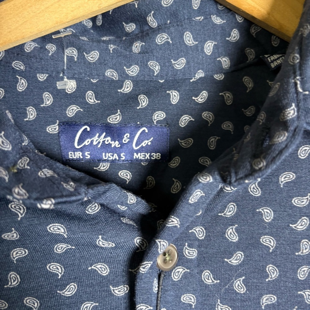 Cotton & Co Mens Small Paisley Button Front Shirt NWT Blue Casual Summer - Picture 2 of 7